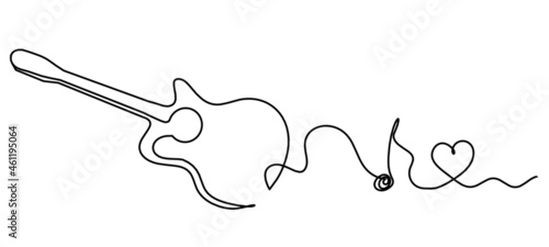 Abstract guitar as continuous lines drawing on white background. Vector