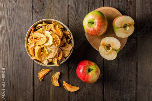 Dried apples, dehydrated apples. Homemade dried organic apple sliced.