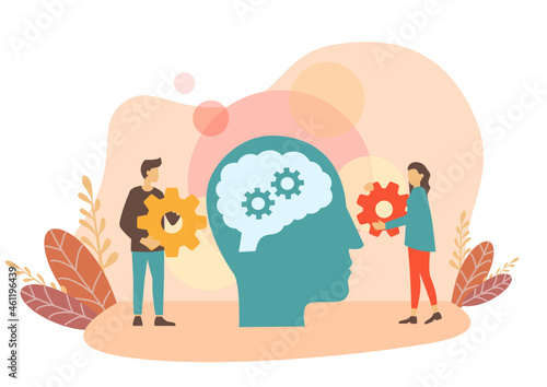 Mental health care treatment vector illustration concept. specialist doctor work to give psychology therapy. Tiny people character with ladder design. Banner, poster, or media social printing.