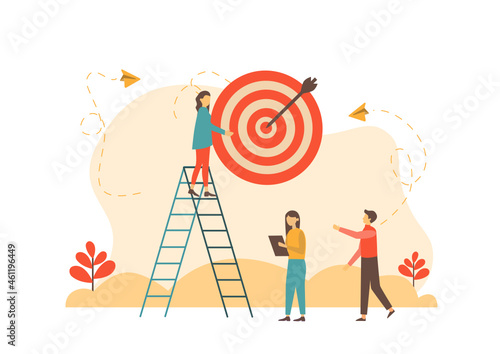Business motivation. Finance target. Solution searching. Goals and objectives, business grow, business plan, goal setting concept. Vector isolated concept creative illustration.