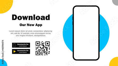 Mobile App. Download app. Banner page for downloading a mobile application. Smartphone blank screen for your applications. Vector illustration