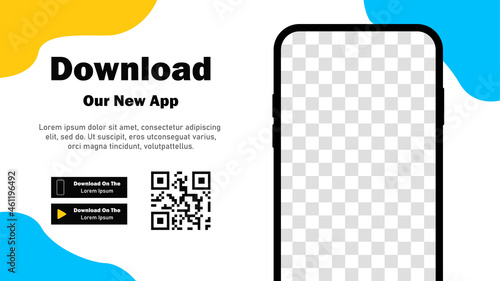 Mobile App. Download app. Banner page for downloading a mobile application. Smartphone blank screen for your applications. Vector illustration