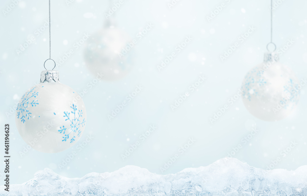 christmas balls toys with snowflakes on a blue background christmas balls toys with snowflakes on a blue background