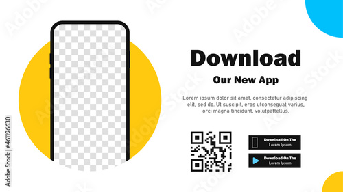 Mobile App. Download app. Banner page for downloading a mobile application. Smartphone blank screen for your applications. Vector illustration