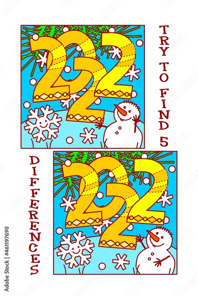 Year 2022 find differences visual puzzle or picture riddle.
