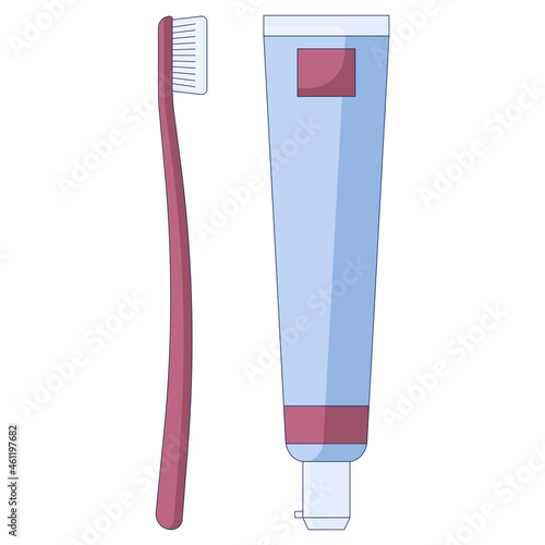 Toothbrush with toothpaste dental icon, mouth hygiene and dental care in a flat style isolated on a white background. Vector illustration.