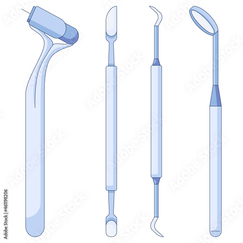 Dental tools and instruments icons set. Stomatology supplies vector icon in a flat style isolated on a white background. Vector illustration