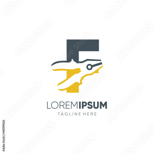 Letter F Pliers Logo Design Vector Icon Graphic Emblem Illustration Background Template
