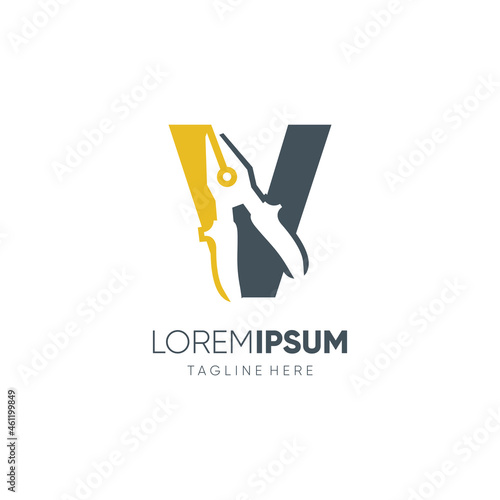 Letter V Pliers Logo Design Vector Icon Graphic Emblem Illustration Background Template