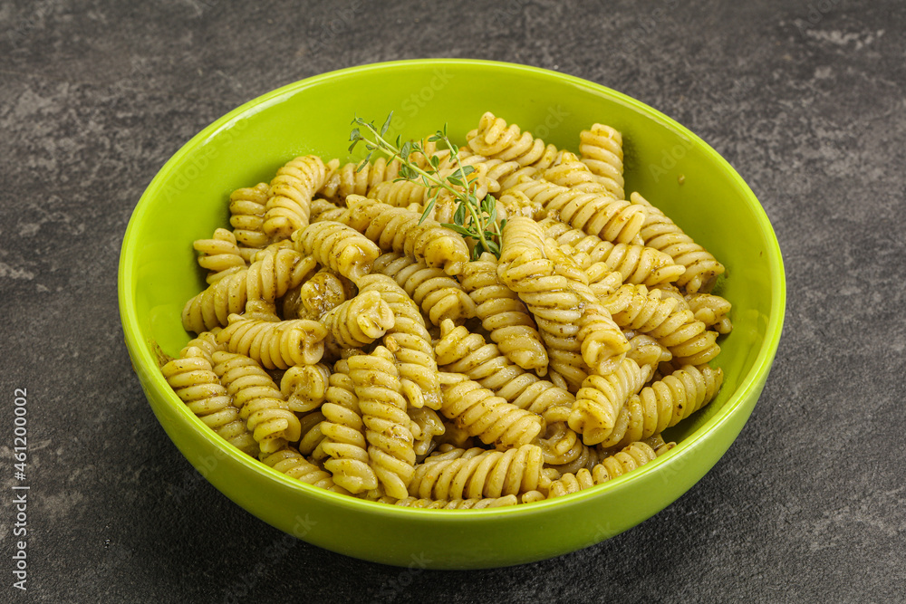 Italian pasta Fusilli with pesto Italian pasta Fusilli with pesto
