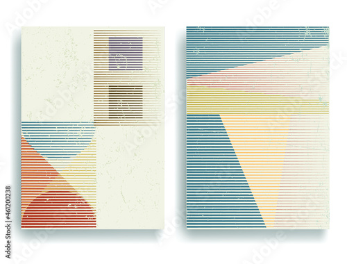 Brochures with various geometric elements in modern art style . Minimal design with geometric shapes . Trendy set of brochures . Vector illustration .
