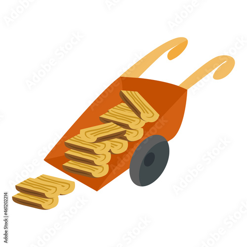 orange wheelbarrow, in which there is some wood vector illustration