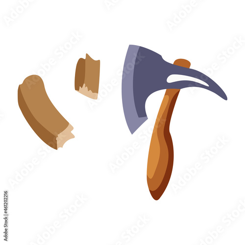 An axe with a wooden handle, which cuts wood vector illustration
