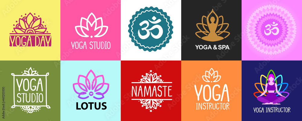 Yoga studio Beauty and Spa label and icon design collection. Yoga lotus pose vector logo design template. Beauty, Spa, Massage, Meditation icon