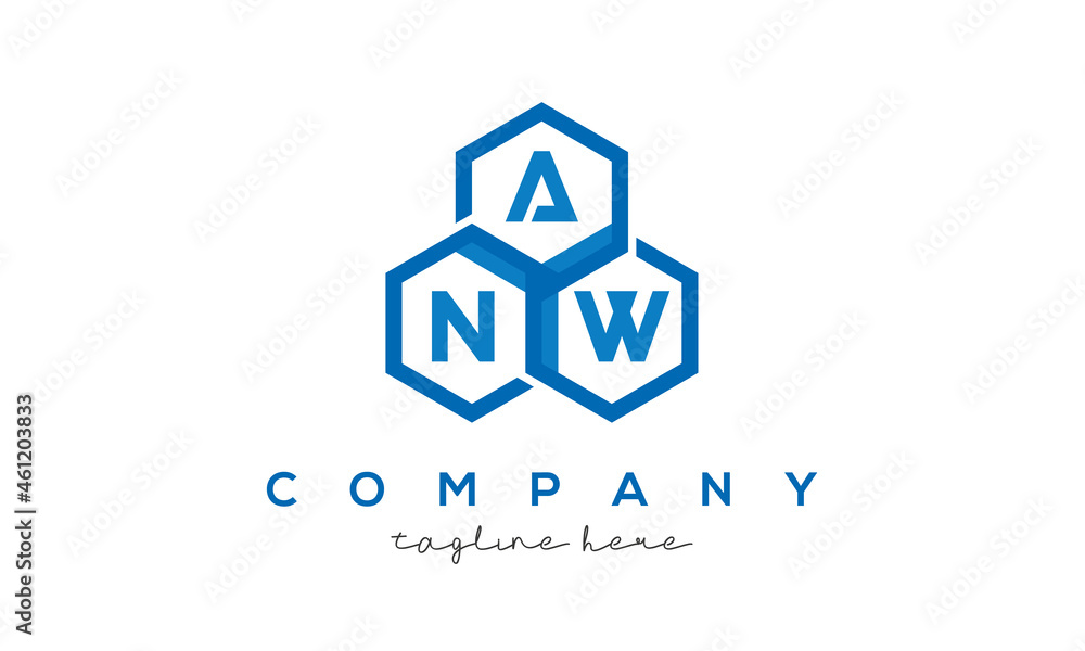 ANW three letters creative polygon hexagon logo ANW three letters creative polygon hexagon logo