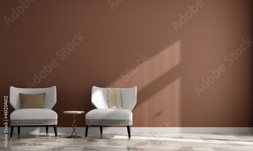 Fototapeta Naklejka Na Ścianę i Meble -  Minimal living room and furniture decoration interior and wall pattern background. 3D rendering