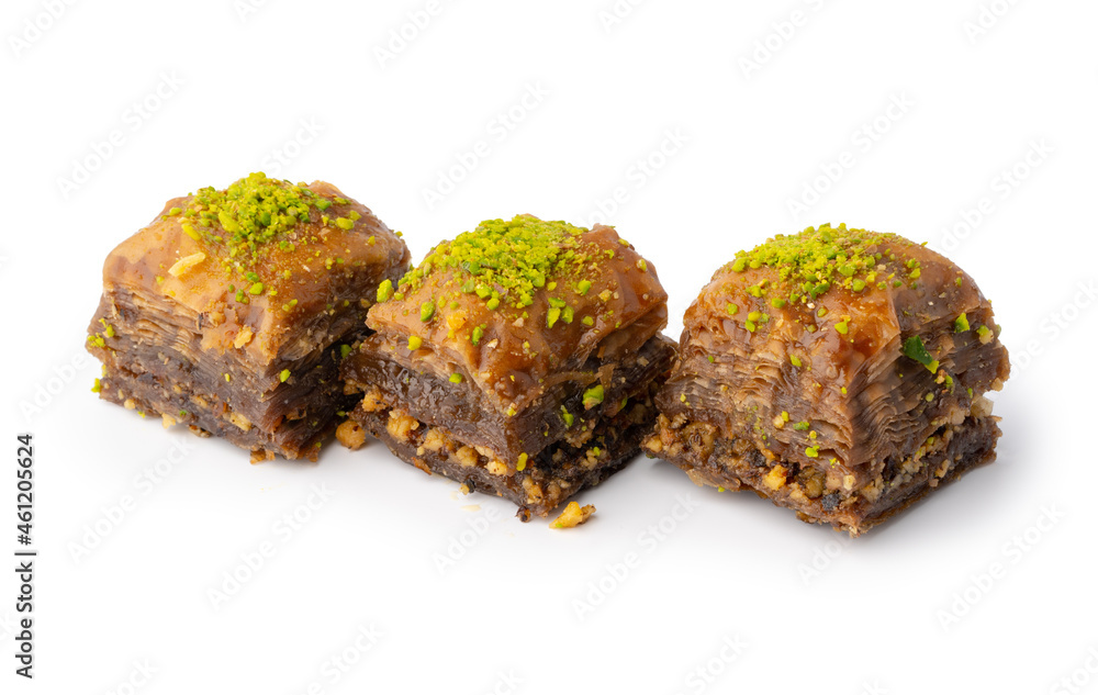 Turkish sweet pastry baklava isolated on white background Turkish sweet pastry baklava isolated on white background