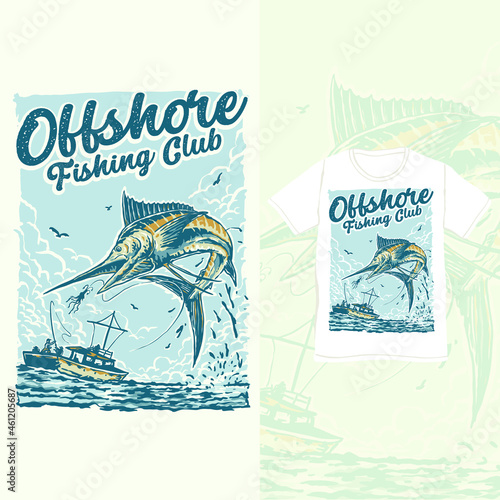 Obraz na plátně The offshore fishing club marlin fish in the ocean illustration