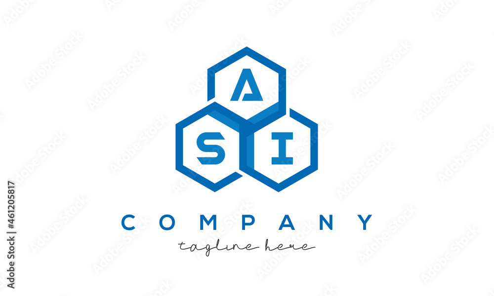 ASI three letters creative polygon hexagon logo