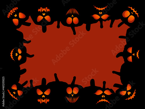 Halloween frame with scary pumpkins. Border with pumpkin lantern. Design a template for invitations, leaflets and greeting cards. Vector illustration