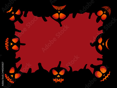 Halloween frame with scary pumpkins. Border with pumpkin lantern. Design a template for invitations, leaflets and greeting cards. Vector illustration