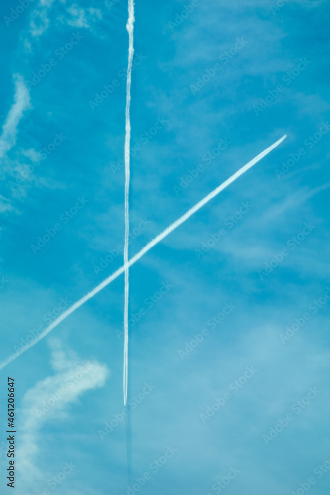 Airplanes wakes in the blue sky. Airplanes wakes in the blue sky.