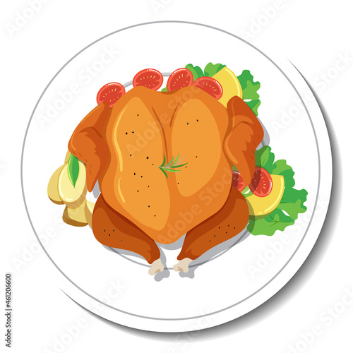 Roasted chicken with vegetable on a plate