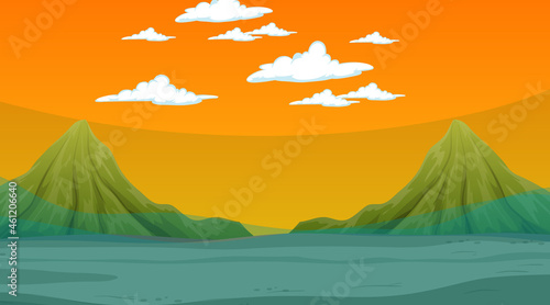 Flooded landscape with mountain scene at night