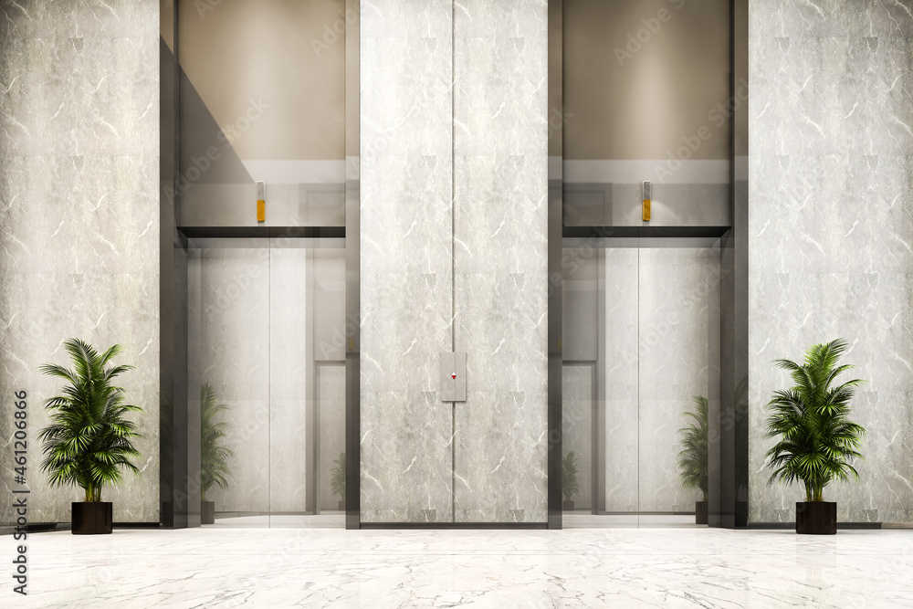 3d rendering modern steel elevator lift lobby in business hotel with luxury design 3d rendering modern steel elevator lift lobby in business hotel with luxury design