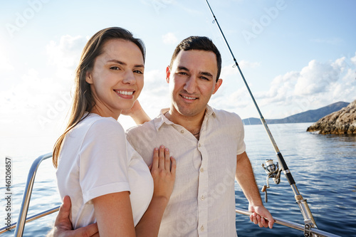Happy couple on a yacht in summer on romantic vacation © fotofabrika