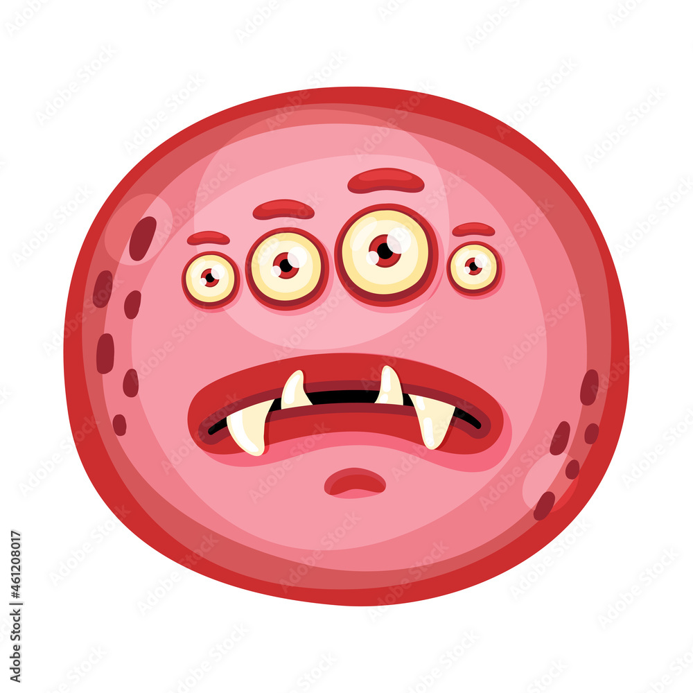 Obraz premium Angry cute flat cartoon round monster. Halloween funny face of monster with emotion, vector Illustration.