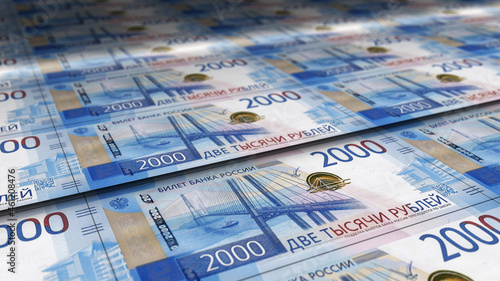 Russian Ruble note money printing concept illustration