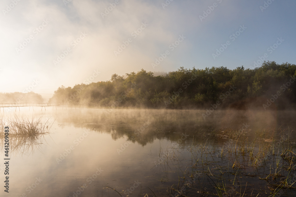 Beautiful river in misty morning.