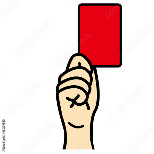 レッドカードを出した手のイラスト　サッカー　警告　白バック　red card