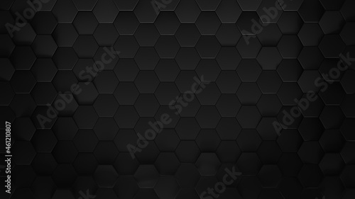 Black hexagonal honeycomb background 3D render