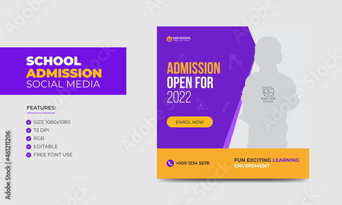 Junior Admission School Education Social Media banner post Template Design Story for Kids. school admission web banner