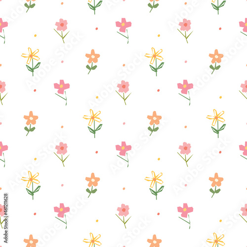 Seamless Pattern with Flower Art Design on White Background