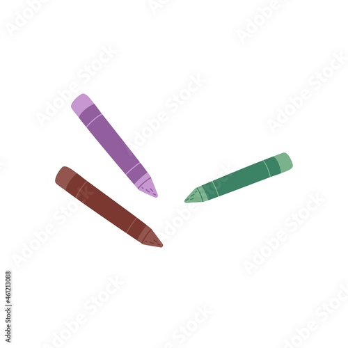 Oil pastel sticks for painting. Coloured crayons. Scattered pencils of different colors. School stationery. Flat vector illustration isolated on white background