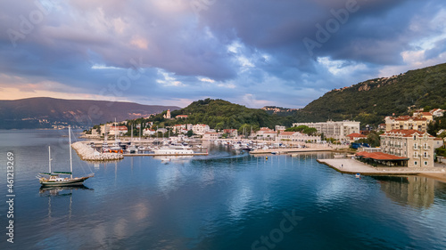 Yacht in the marina of Boka-Kotor Bay in Montenegro