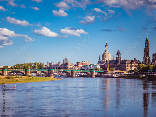 View of the Dresden skyline on the banks of the Elbe