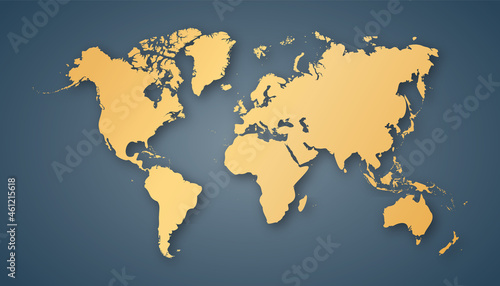 Fototapeta Naklejka Na Ścianę i Meble -  vector gold world map on blue background