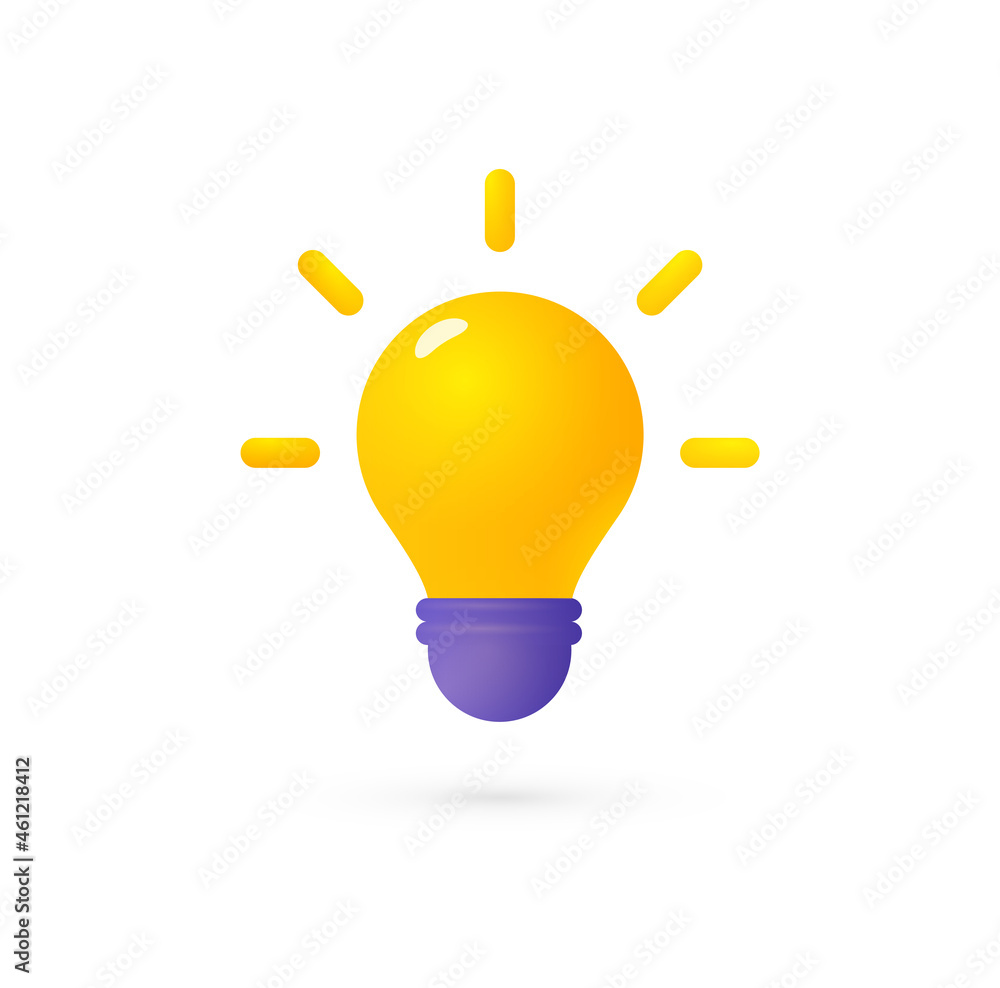 Lightbulb icon idea symbol, 3d light bulb logo. Electric lamp, solution and  inspiration isolated cartoon style sign. Vector illustration Stock Vector |  Adobe Stock