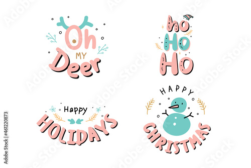Christmas celebration vector doodle typography sticker set
