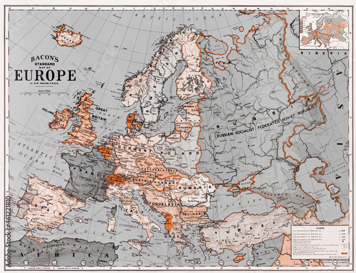 Bacon's standard map of Europe vintage vector, remix from original artwork.