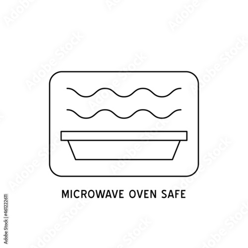 Wave Cooking logo. Microwave oven safe vector outline icon.