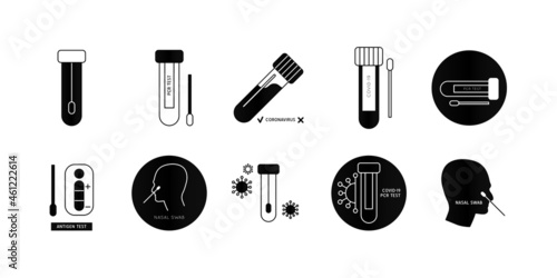 Medical laboratory analysis outline logo. Covid-19 PCR virus test vector line icon.