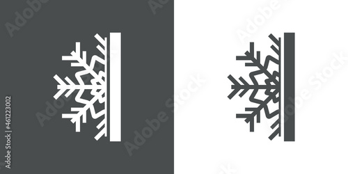 Logotipo letra I con silueta de copo de nieve en fondo gris y fondo blanco