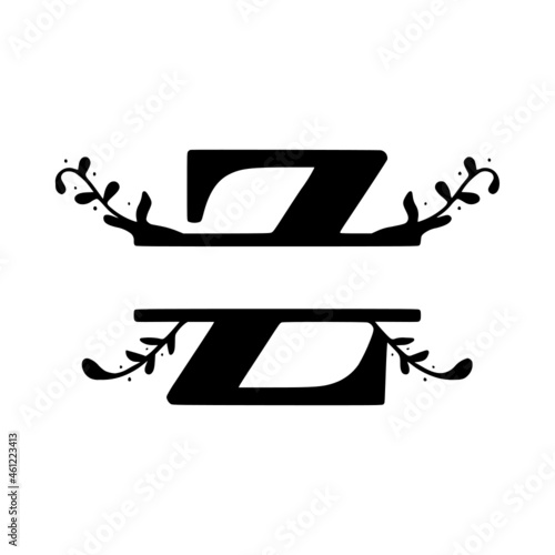 Letter z decorative floral personalized monogram, name initial clip art