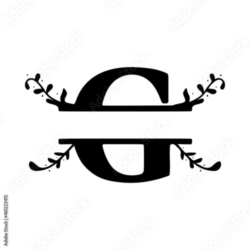 Letter g decorative floral personalized monogram, name initial clip art