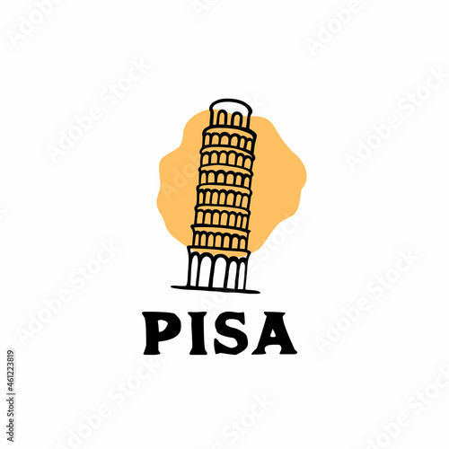 Vintage hand drawn Pisa tower logo template vector illustration design. simple italian landmark, monument logo design vector illustration